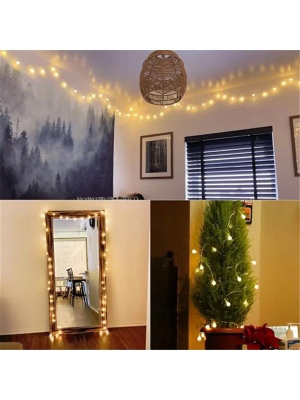 Globe String Lights 50 LED Warm White Fairy Lights Battery Remote Timer